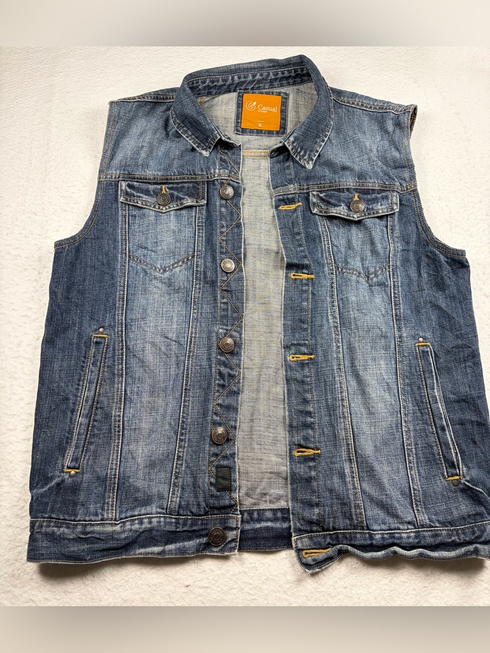 G Casual Men’s Blue Denim Trucker Vest Sleeveless Jean Jacket Size XL